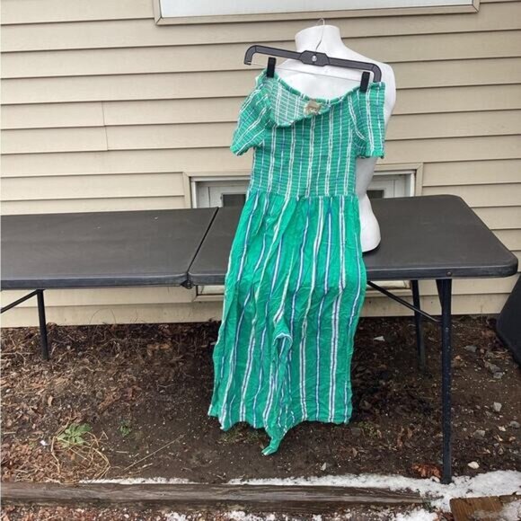 Country Club Chic Cleobella Jade stripe bardot jumpsuit sz large - Picture 3 of 8